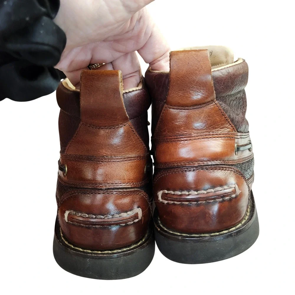 LL Bean Eastport Chukka Boots Mens 12D Brown Hand Sewn Leather Moc Toe Lug Sole